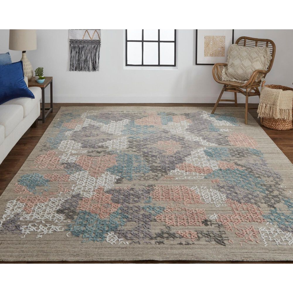 Feizy Elias 5&#39; x 8&#39; Pink, Blue and Taupe Area Rug, , large