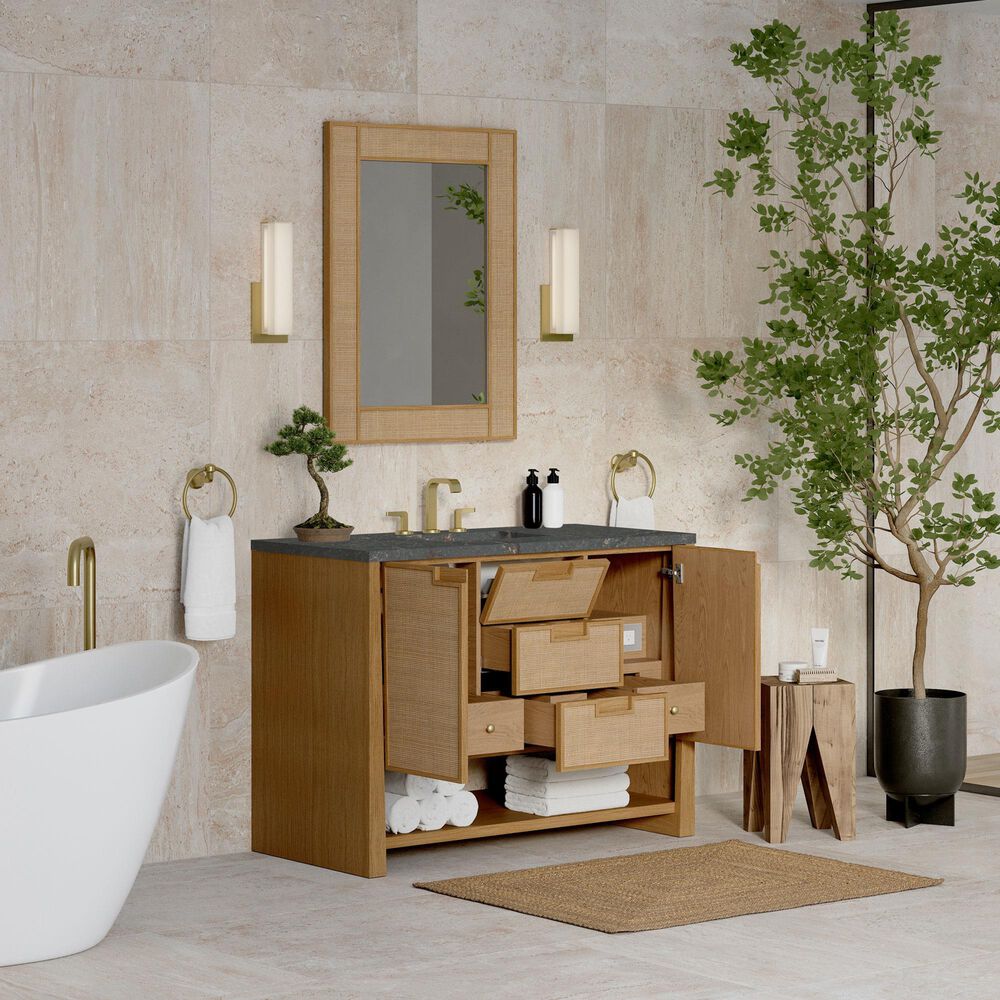 James Martin Vanities Solene 48" Single Bathroom Vanity in Seaside Oak with 3 cm Parisien Bleu Quartz Top and Rectangular Sink, , large