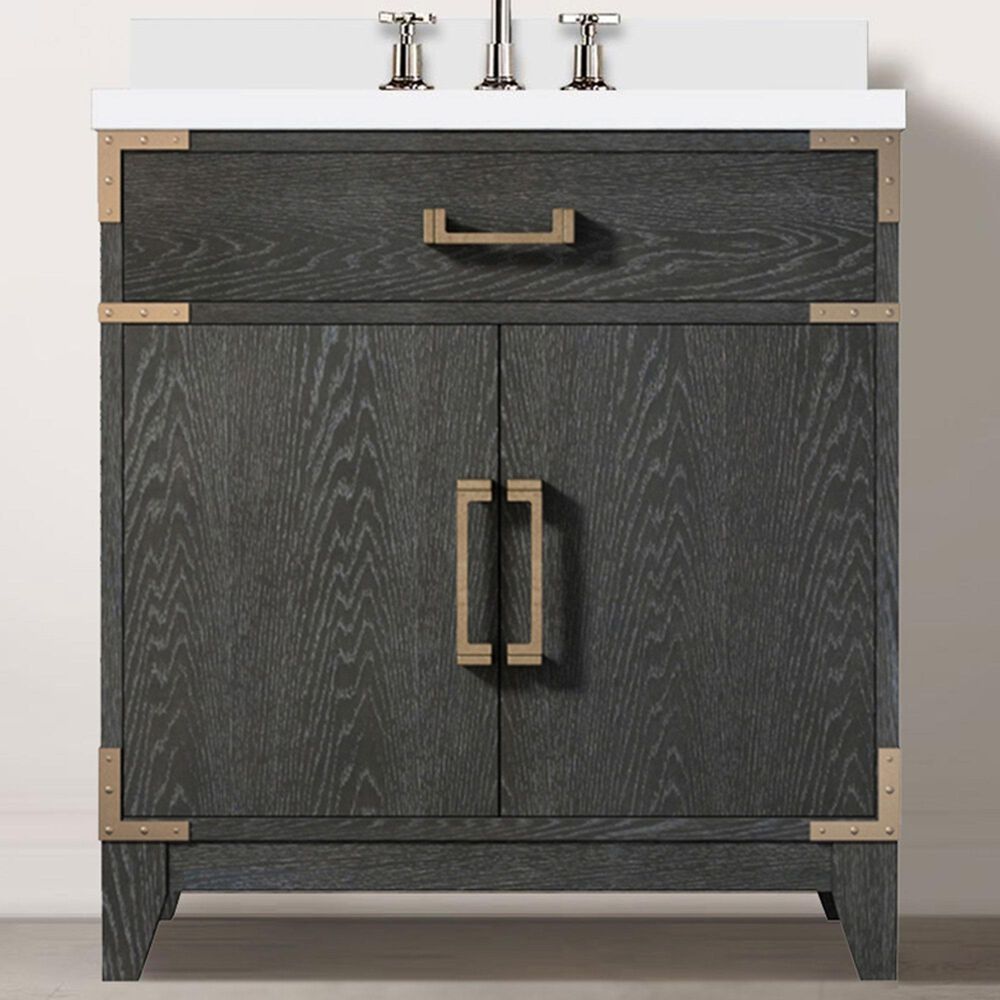 Lexora Home Laurel 30&quot; Single Bathroom Vanity in Black Oak with White Cultured Marble Top and Rectangular Sink, , large