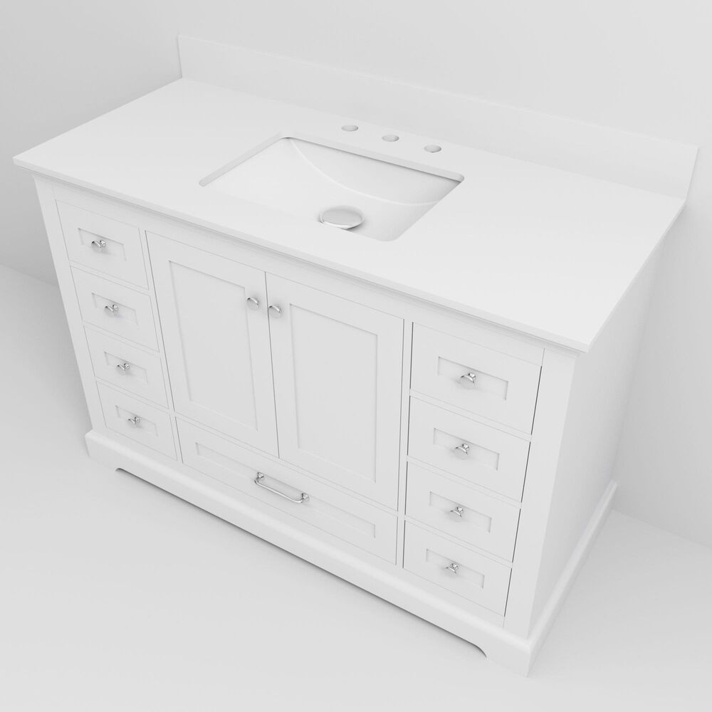 Lexora Home Dukes 48" Single Bathroom Vanity in White with 2 cm White Cultured Marble Top and Rectangular Sink, , large