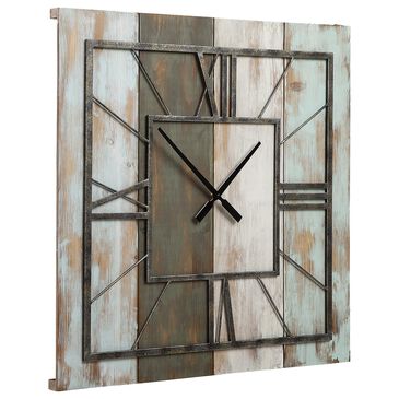 Signature Design by Ashley Perdy Wall Clock in Antiqued Blue, Gray and White, , large