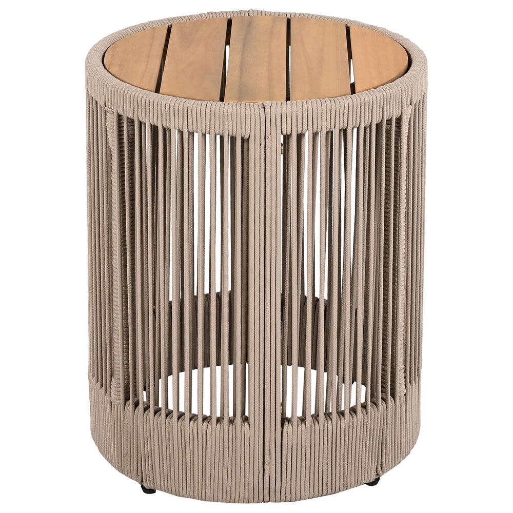Hearth and Haven 2-Piece Outdoor Coffee Table and Side Table Set with Woven Rope Design in Beige and Teak, , large