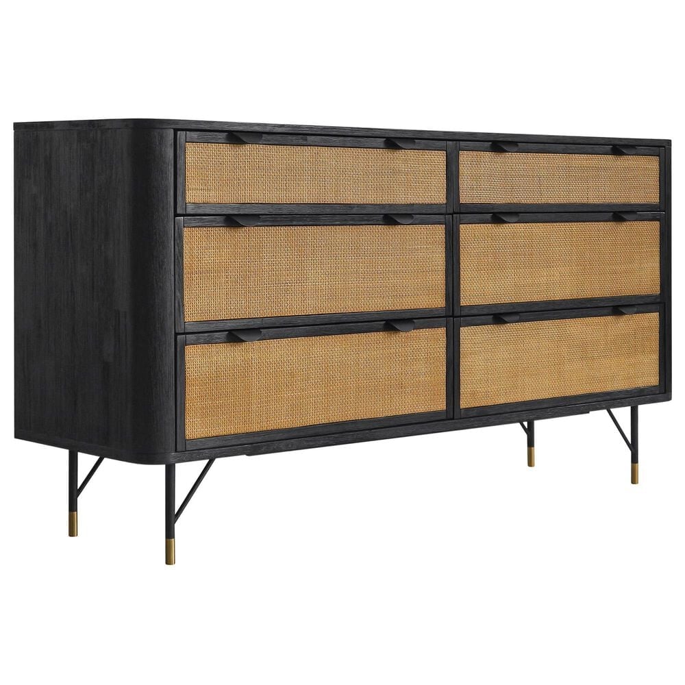Blue River Saratoga 6 Drawer Dresser in Black Acacia with Rattan, , large