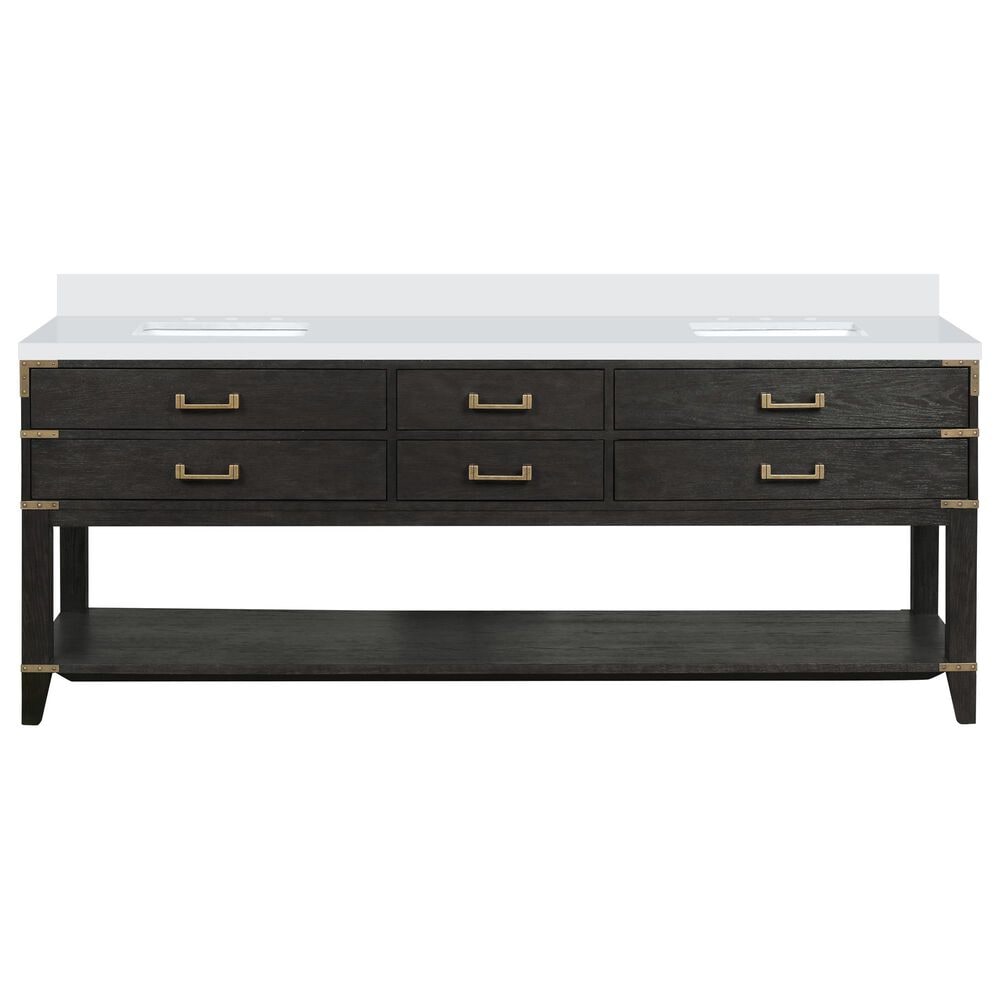 Lexora Home Norwalk 84&quot; Double Bathroom Vanity in Black Oak with White Quartz Top and Rectangular Sinks, , large