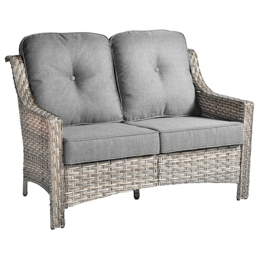 HOMLUX Outdoor Rattan Loveseat with Ergonomic Backrest in Dark Gray, , large