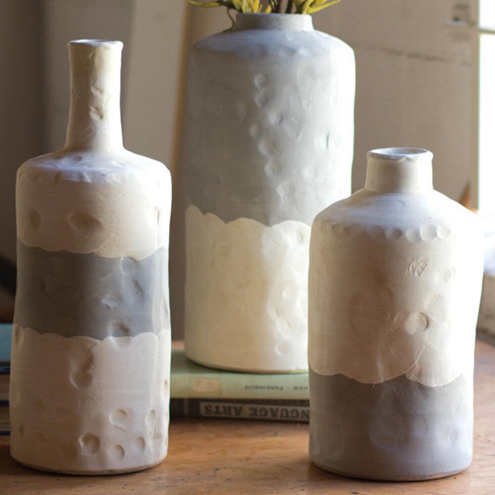 Kalalou Bottle Vases in Matte Gray and Cream (Set of 3), , large