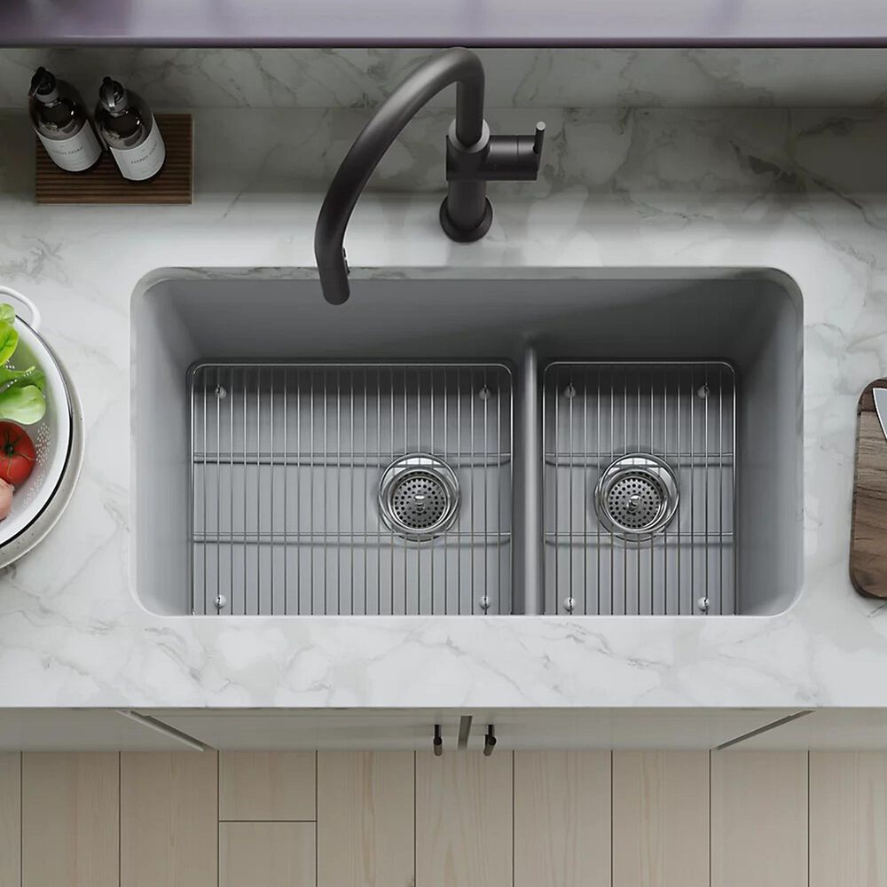 Kohler Cairn Smart Divide 33.5&quot; Undermount Double-Bowl Kitchen Sink in Matte Grey, , large