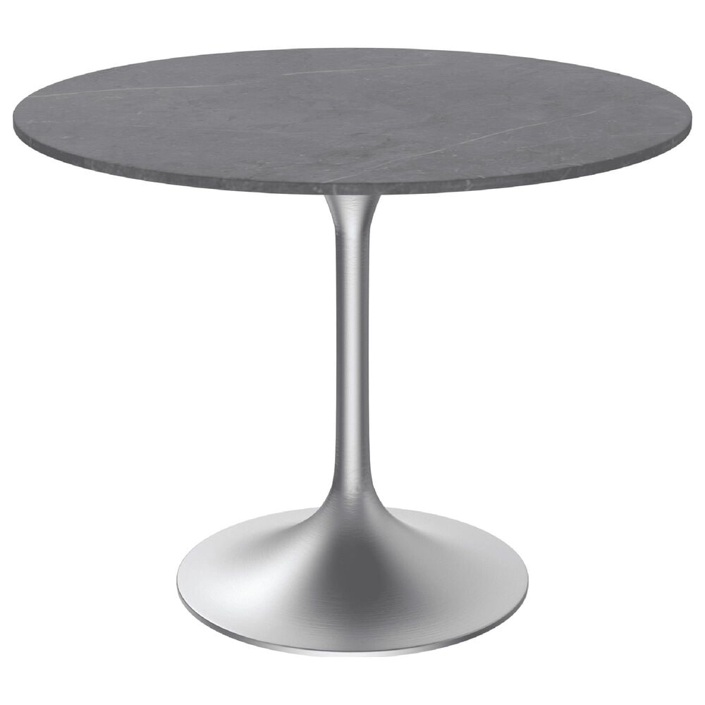Leisuremod Verve 36" Round Dining Table with Sintered Stone Top in Brushed Chrome and Grey - Table Only, , large