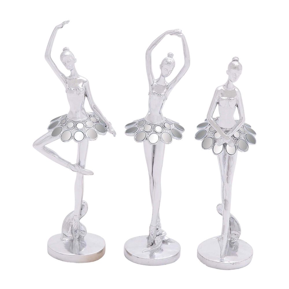 Maple and Jade 3-Piece Dancer Decorative Sculpture Set with Mirror Accents in Polished Silver, , large
