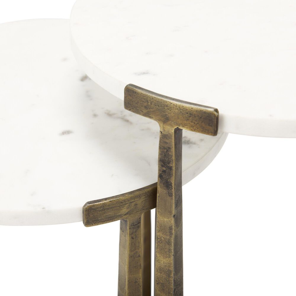 Mercana Atticus 2-Piece Nesting Accent Table Set in Antiqued Gold and White, , large