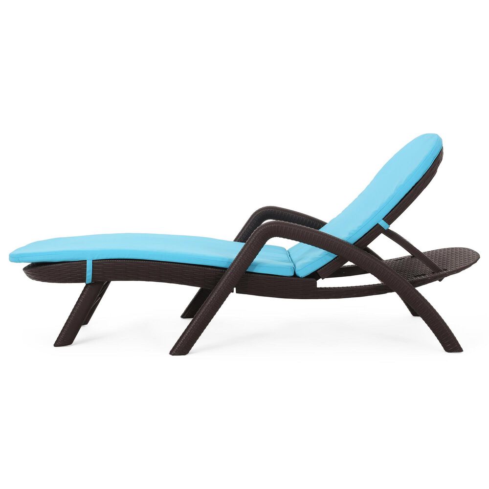 Hearth and Haven Mikael Outdoor Chaise Lounge with Blue Cushion in Dark Brown, , large