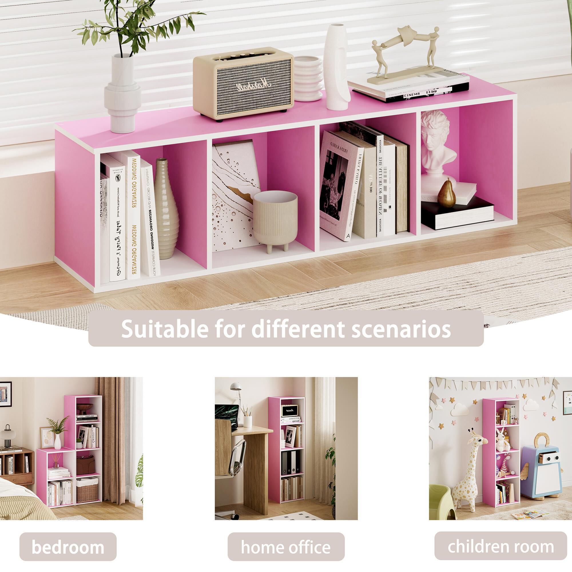 HOMLUX 4-Tier Open Shelf Display Organizer Bookcase in Pink and White