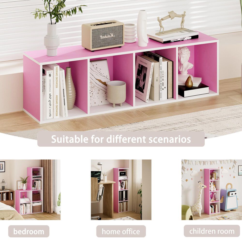 HOMLUX 4-Tier Open Shelf Display Organizer Bookcase in Pink and White, , large