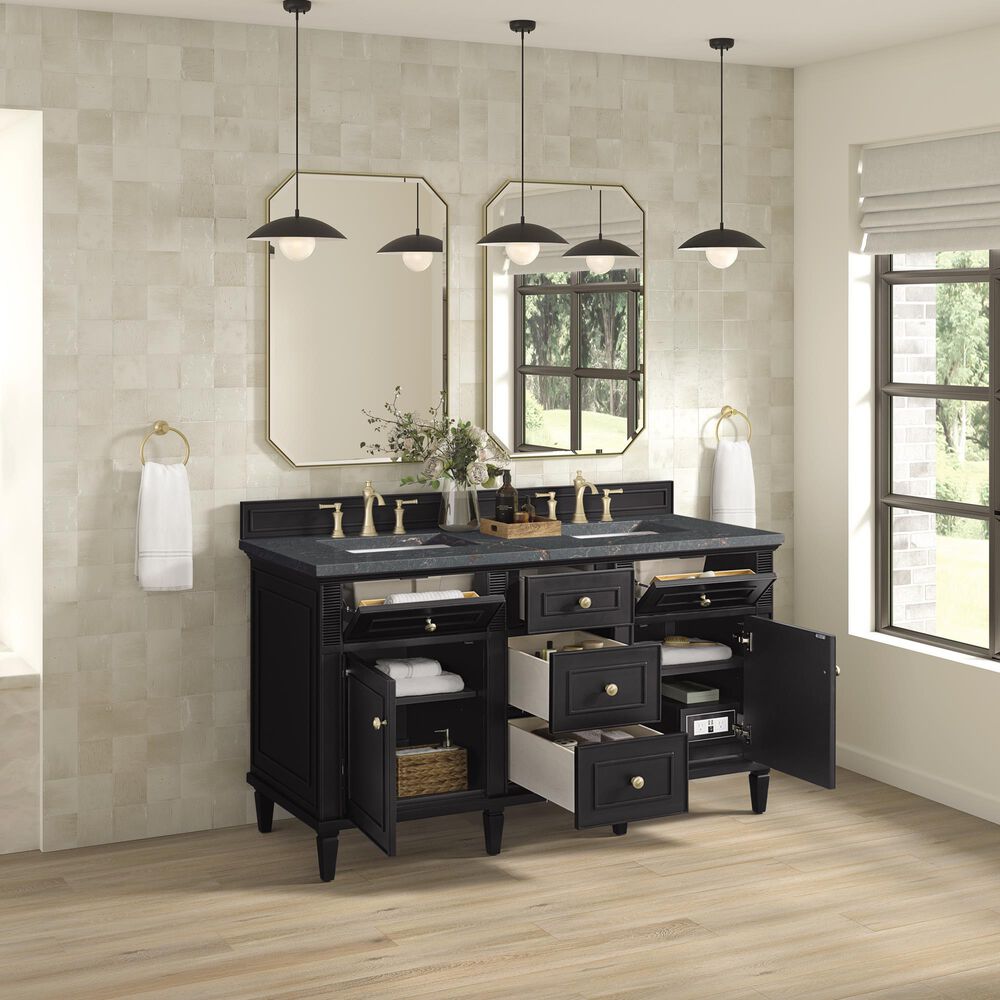 James Martin Vanities Lorelai 60&quot; Double Vanity in Black Onyx with 3 cm Parisien Bleu Quartz Top, , large