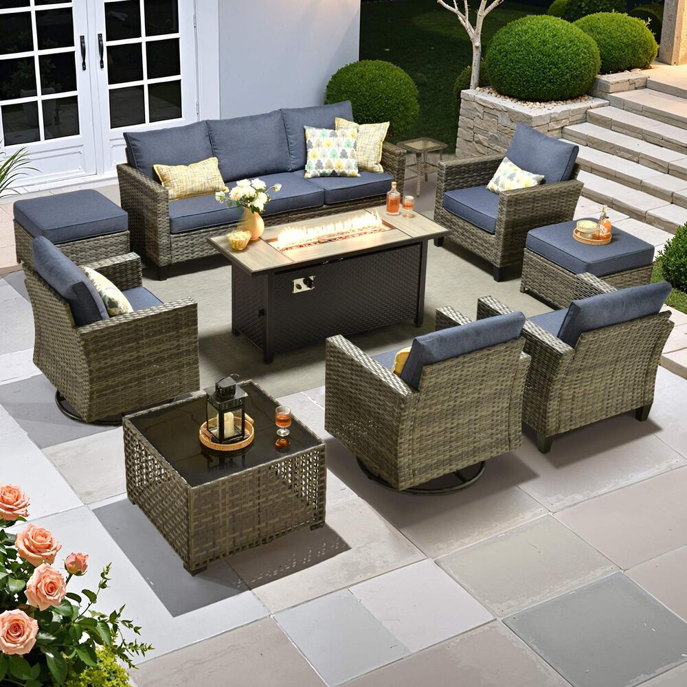 HOMLUX 10-Piece Patio Seating Bundle in Denim Blue, , large