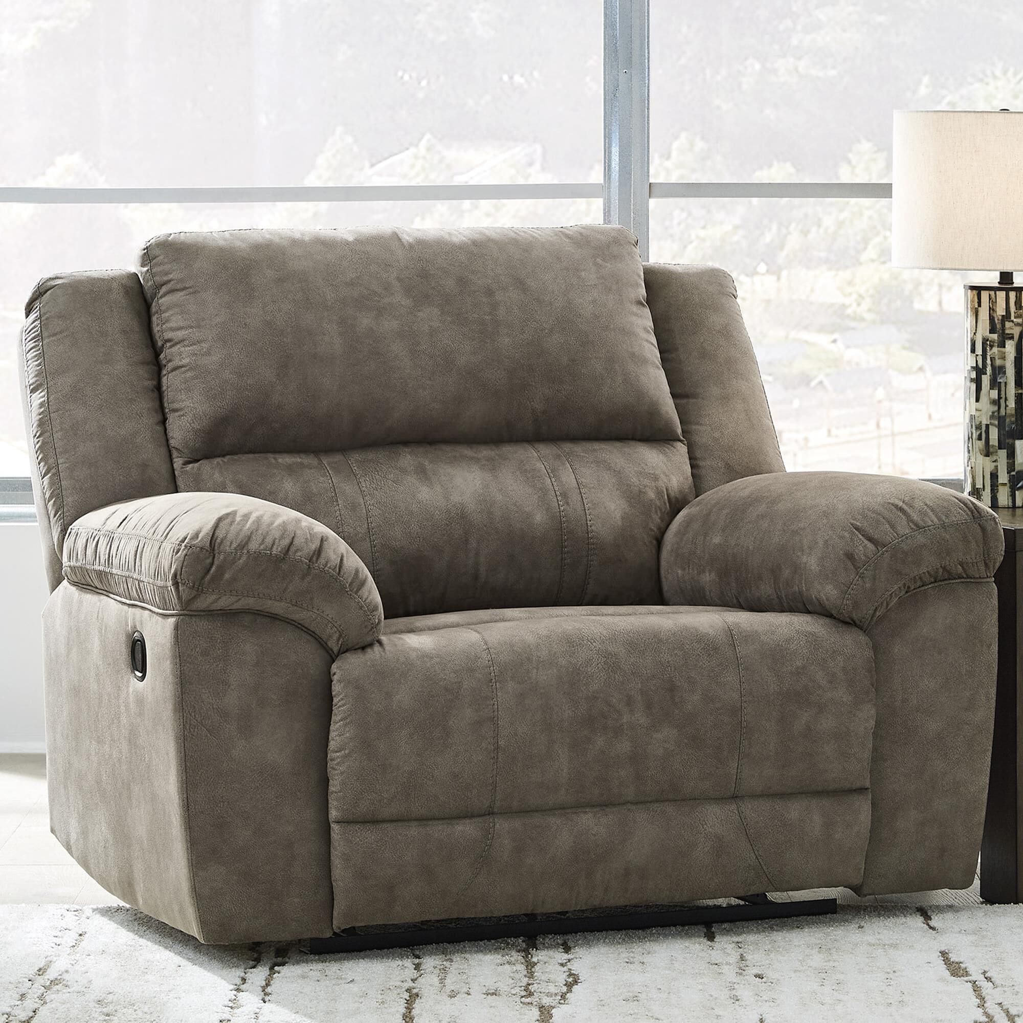 Signature Design by Ashley Laresview Manual Zero Wall Wide Seat Recliner in Fossil
