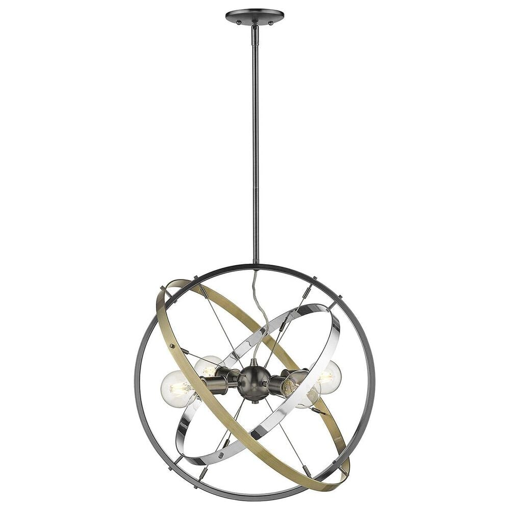 Golden Lighting Atom 4-Light Chandelier in Brushed Steel with Chrome and Aged Brass Accent Rings, , large