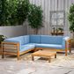 Noble House Oana 4-Piece Patio Sectional Set with Blue Cushion in Teak Brown, , large