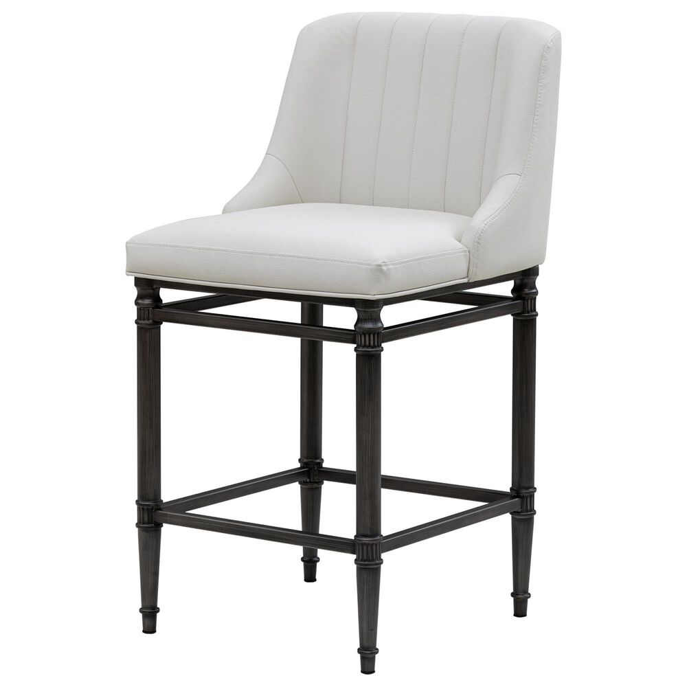 Armen Living Marvin Counter Height Stool with Ivory Upholstery in Antique Pewter, , large