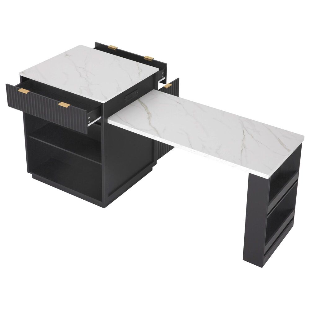 HOMLUX 83" Fluted Kitchen Island in Black, , large
