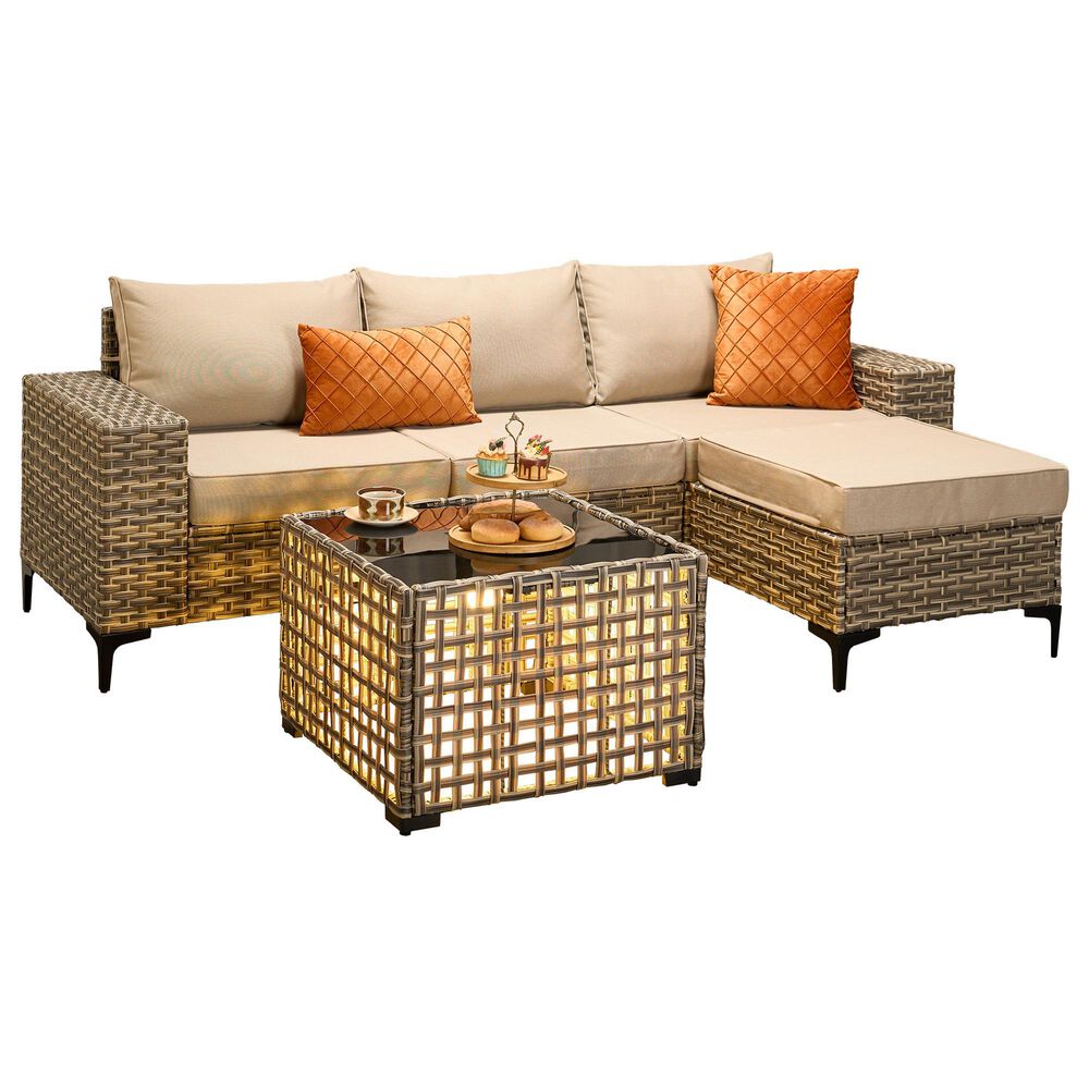 HOMLUX 5-Piece Modular Rattan Outdoor Patio Furniture Set in Beige, , large