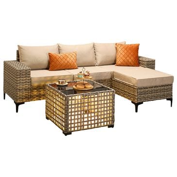 HOMLUX 5-Piece Modular Rattan Outdoor Patio Furniture Set in Beige, , large