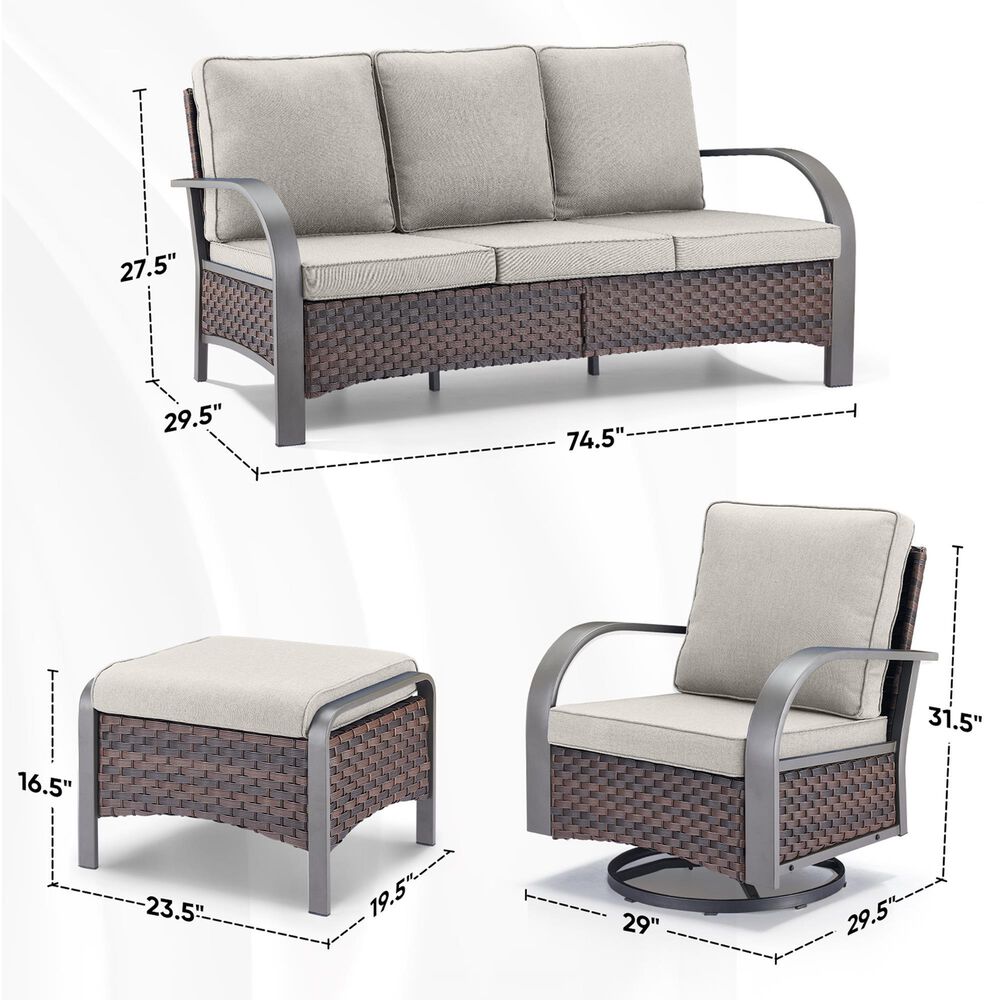 Sunwell Garden 5-Piece Patio Conversation Set with 2 Swivel Gliding Chairs in Beige, , large