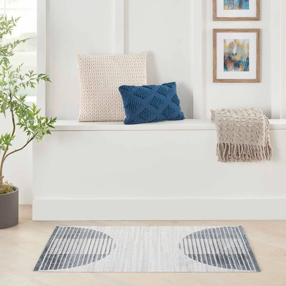 Nourison Astra Machine Washable ASW03 2&#39;2&quot; x 4&#39; Ivory and Blue Area Rug, , large
