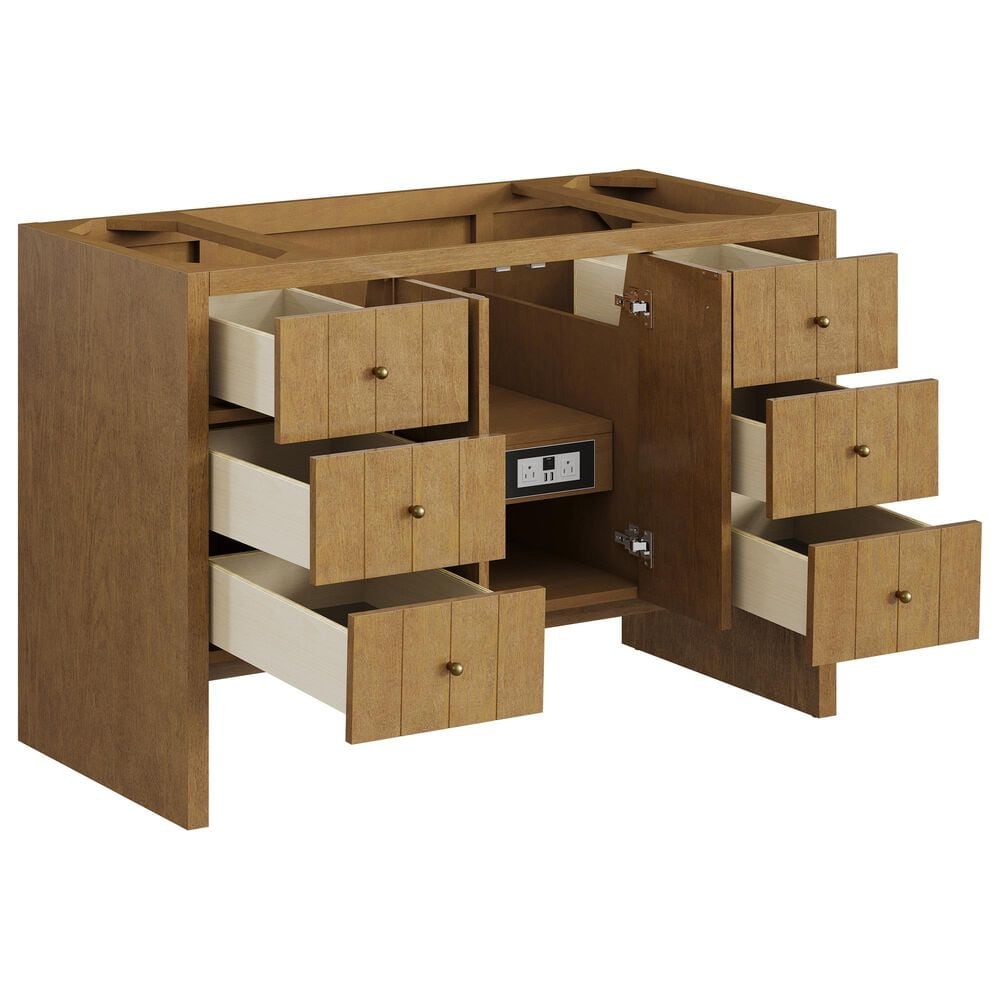James Martin Hudson 48" Single Bathroom Vanity in Honey Oak with Single Hole 3 cm White Zeus Silestone Top and Rectangular Sink, , large