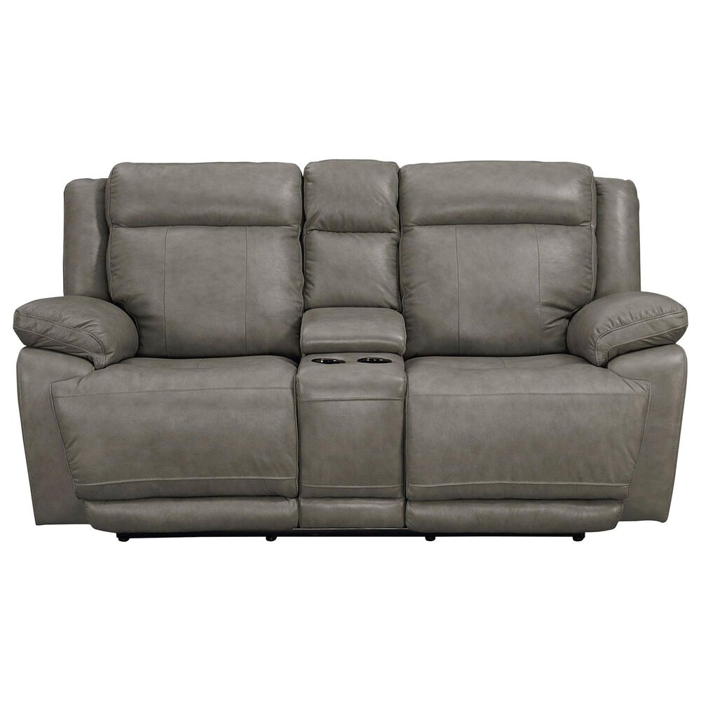 Bassett Evo Leather Recliner Console Loveseat with Power Headrest in Pewter, , large