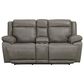 Bassett Evo Leather Recliner Console Loveseat with Power Headrest in Pewter, , large