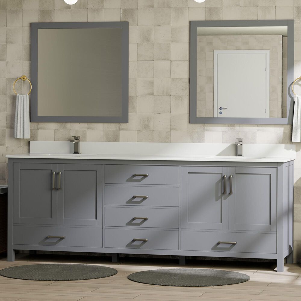 Lexora Home Jacques 80&quot; Double Bathroom Vanity in Dark Grey with 2 cm White Quartz Top and Rectangular Sinks, , large