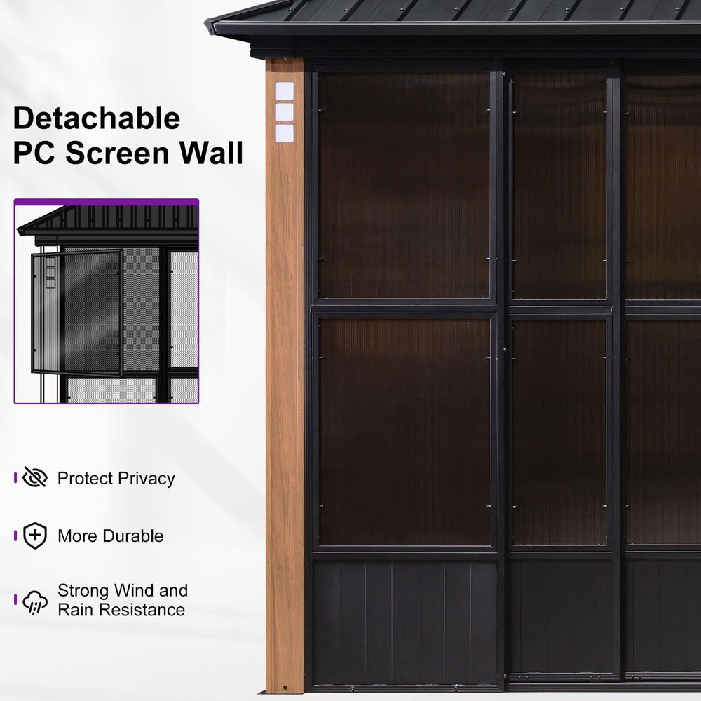 HOMLUX 12' x 20' Outdoor Hardtop Gazebo with Aluminum Frame in Black, , large