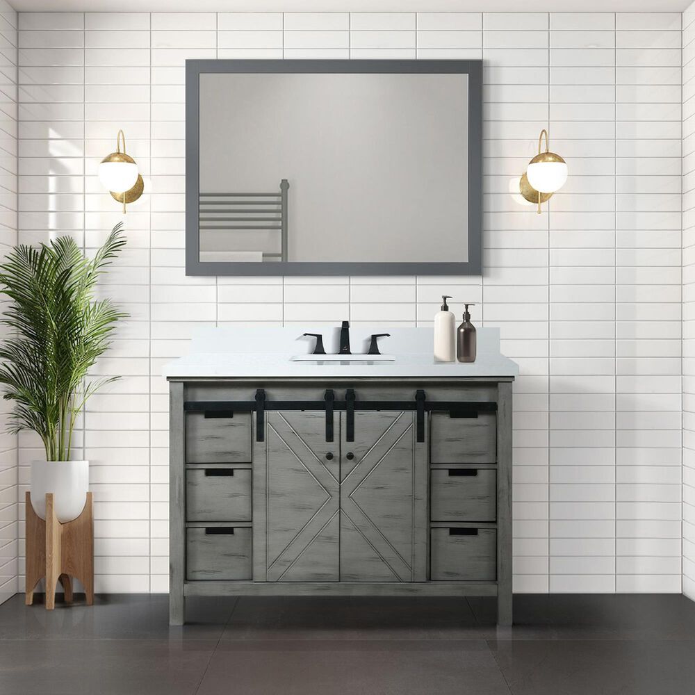 Lexora Home Marsyas 48&quot; Single Bathroom Vanity in Ash Grey with White Quartz Top and Rectangular Sink, , large