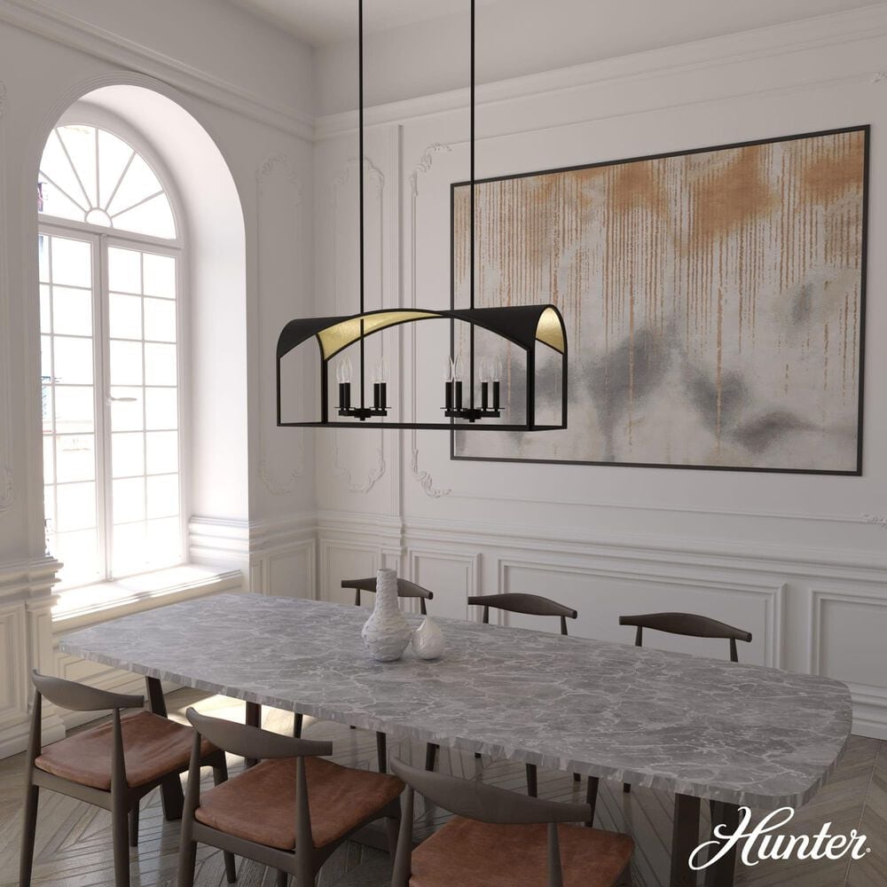 Hunter Dukestown 8-Light Linear Chandelier in Natural Iron and Gold Leaf, , large