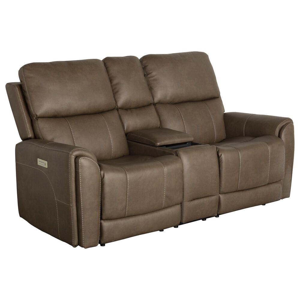 Flexsteel Carter Power Reclining Console Loveseat with Power Headrests in Cappuccino, , large
