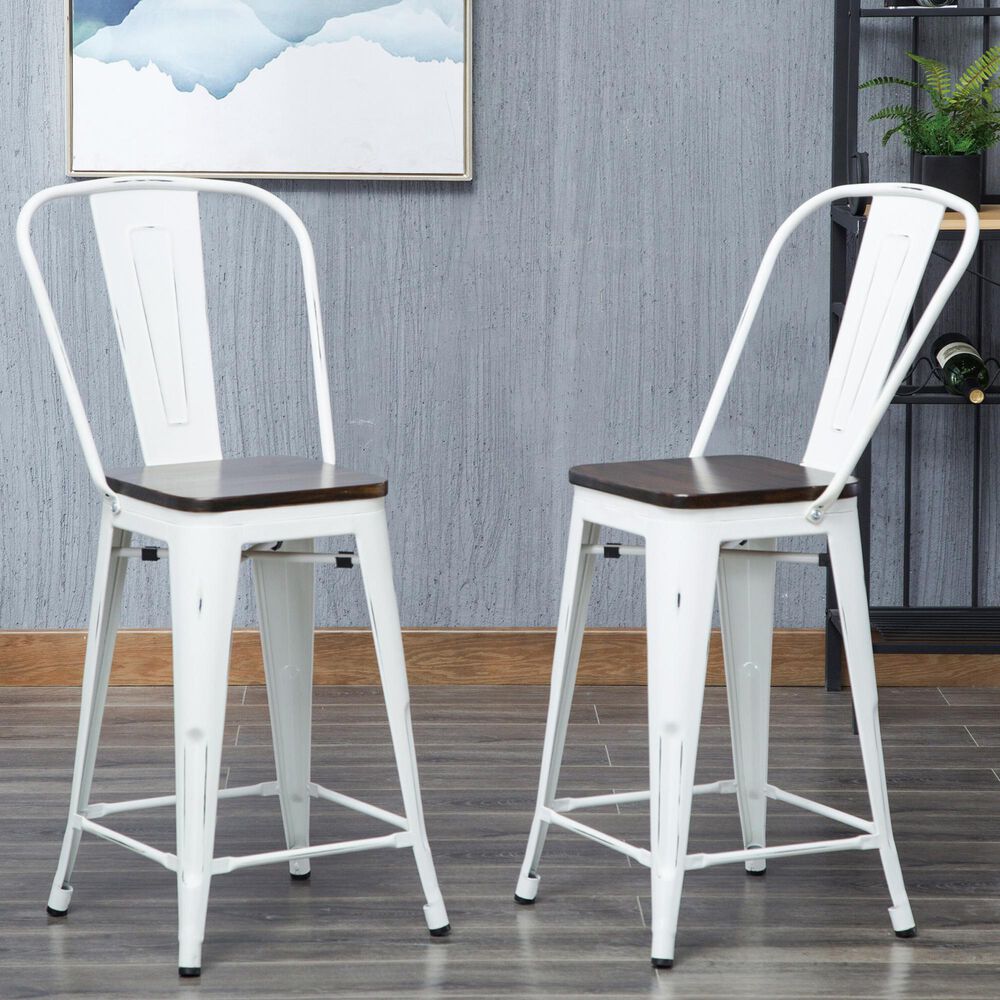 Carolina Cottage Ash 24" Counter Stool in Matt White/Elm (Set of 2), , large