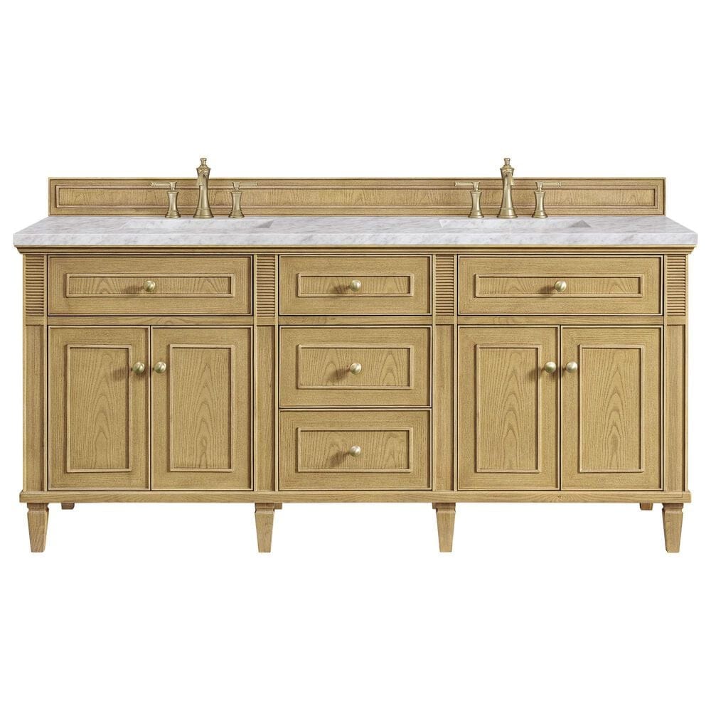 James Martin Vanities Lorelai 72&quot; Double Vanity in Light Natural Oak with 3 cm Carrara White Marble Top, , large