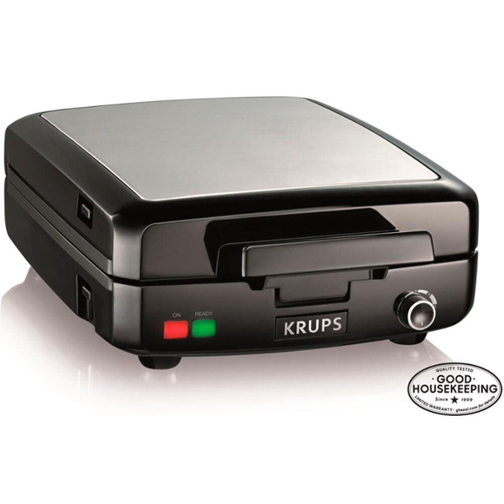 Krups Belgian 4-Slice Waffle Maker in Stainless Steel and Black, , large