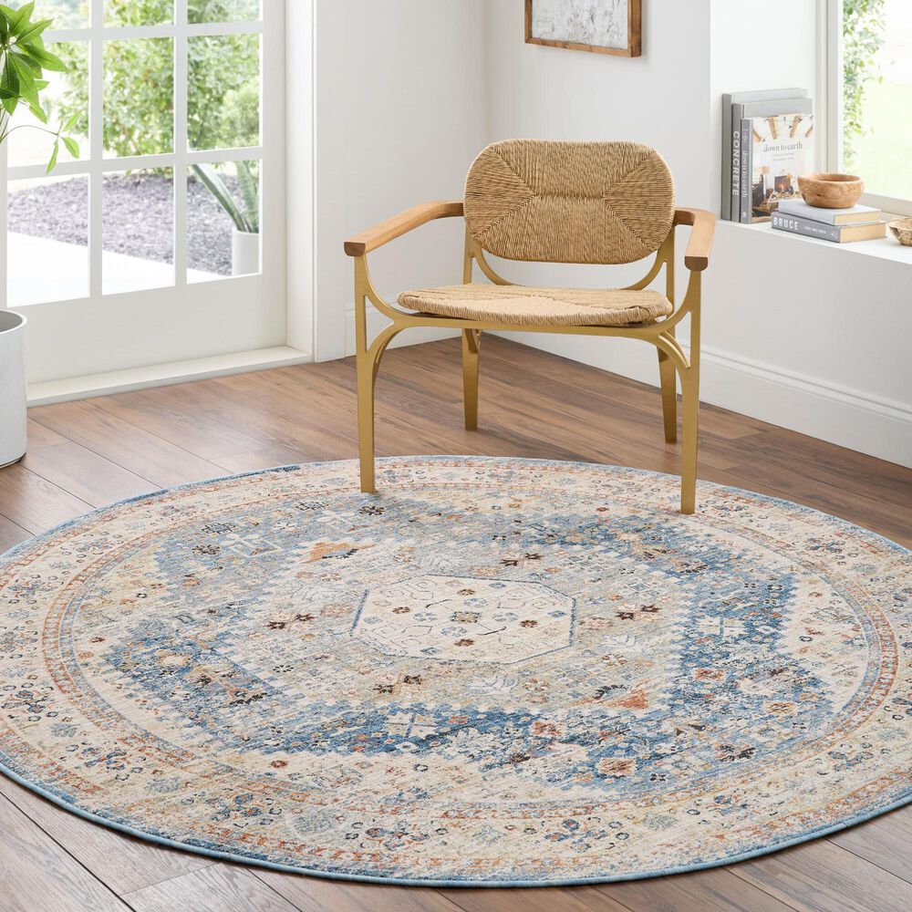 Surya Chicago CHG2309 6&#39;7&quot; Round Blue, Light Beige, Mustard, Slate, Burnt Orange, Light Grey Area Rug, , large