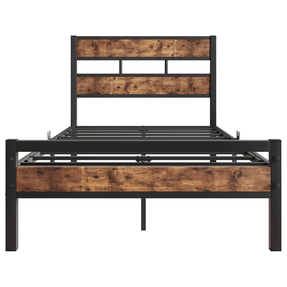 Hearth and Haven Twin Platform Bed with Metal Slats Support in Black and Brown, , large