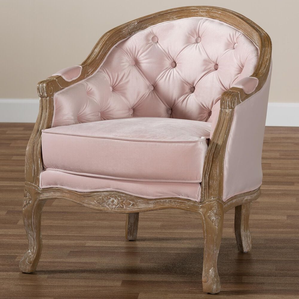 Baxton Studio Genevieve Arm Chair in Light Pink, , large