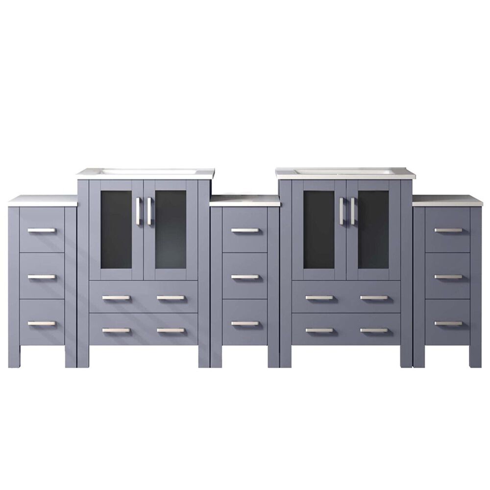 Lexora Home Volez 84" Double Bathroom Vanity in Dark Grey with White Ceramic Top and Rectangular Sinks, , large