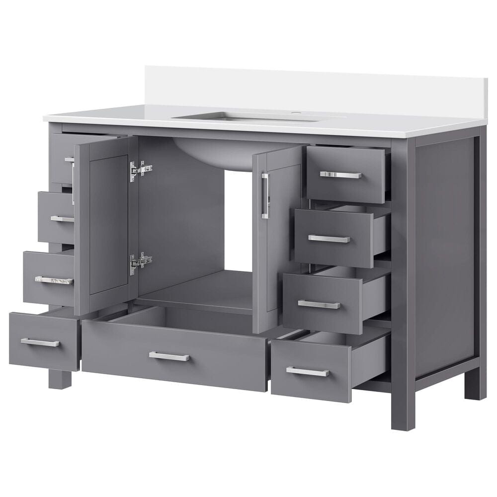 Lexora Home Jacques 48&quot; Single Bathroom Vanity in Dark Grey with 2 cm White Cultured Marble Top and Rectangular Sink, , large