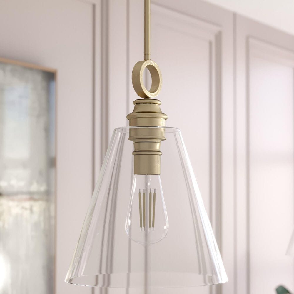 Hunter Klein 12&quot; 1-Light Pendant with Clear Shade in Alturas Gold, , large