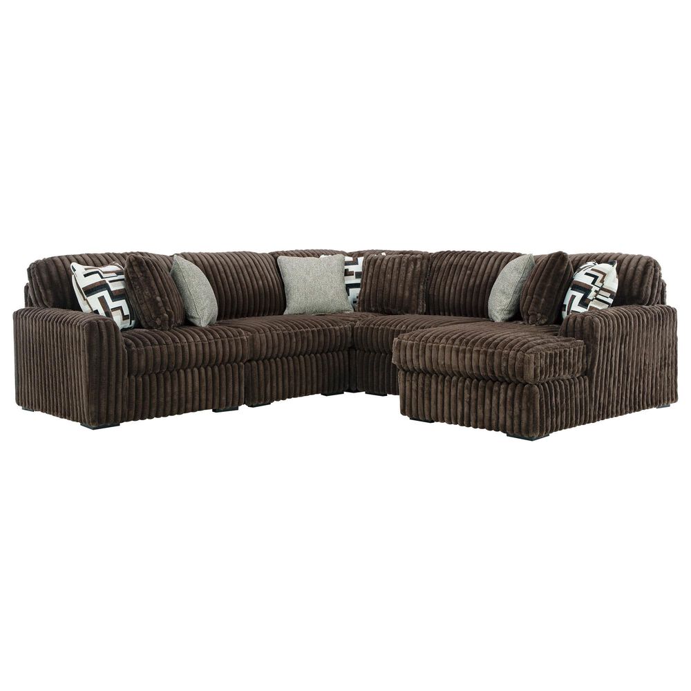Ashley Midnight-Madness 5-Piece Right Facing Sectional with Chaise in Chocolate, , large