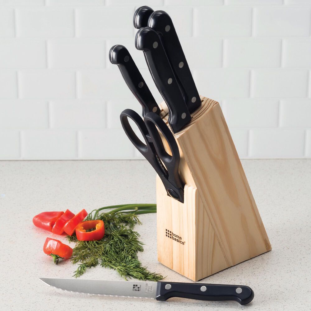 Home Basics 7-Piece Knife Block Cutlery Set in Black, , large