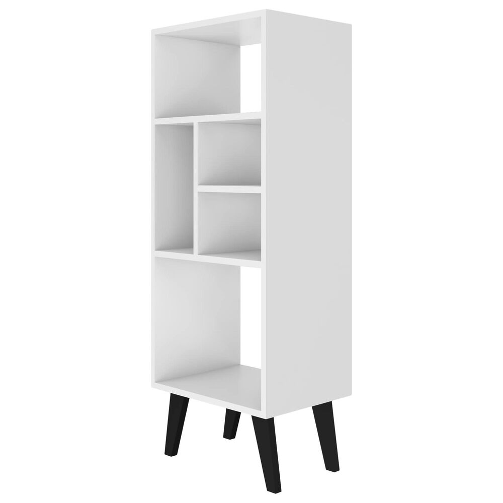 Manhattan Warren 5-Shelf Bookcase in White and Black Feet, , large