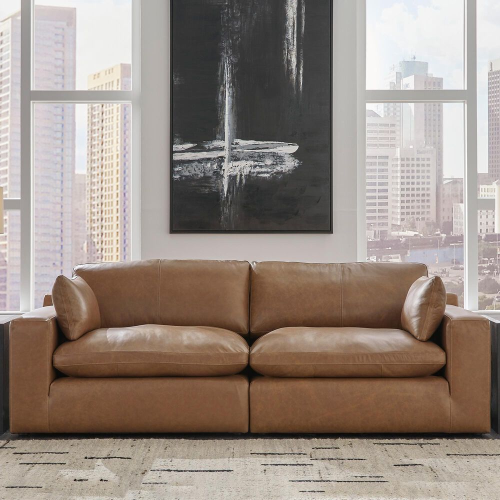 Ashley Emilia 2-Piece Stationary Symmetrical Sectional Loveseat in Caramel, , large