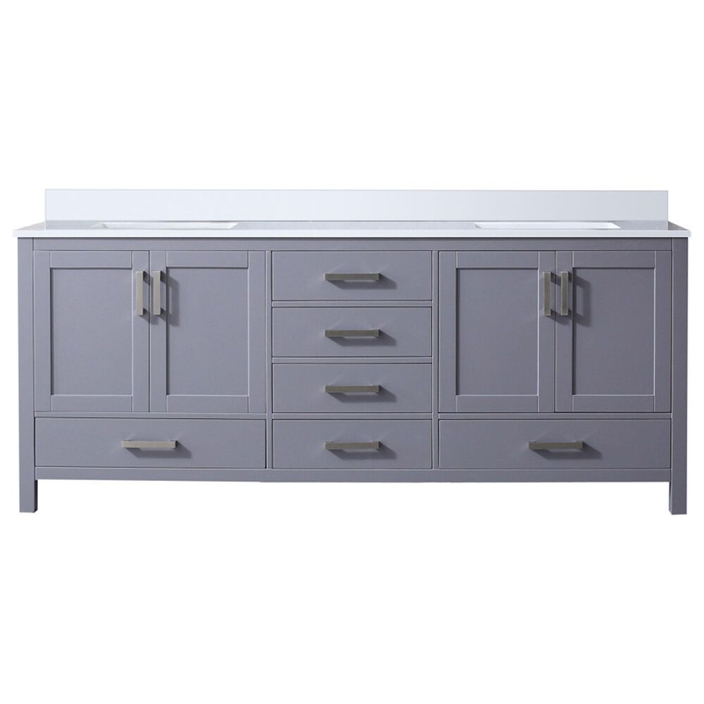 Lexora Home Jacques 80&quot; Double Bathroom Vanity in Dark Grey with 2 cm White Cultured Marble Top and Rectangular Sinks, , large